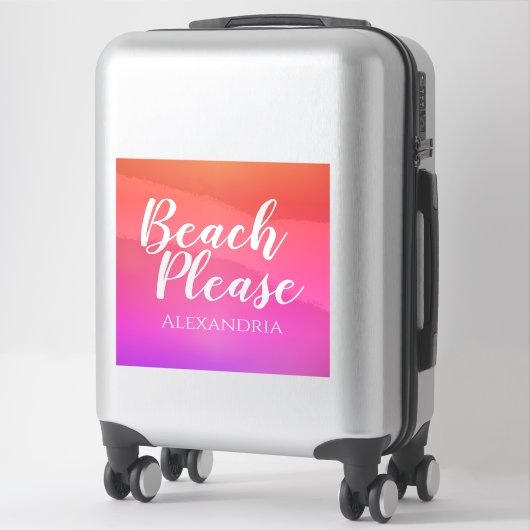 Personalized Beach Pink Orange Ombre Luggage シール (スーツケース)