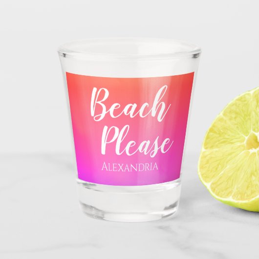 Personalized Beach Please Orange Pink Ombre ショットグラス (正面)