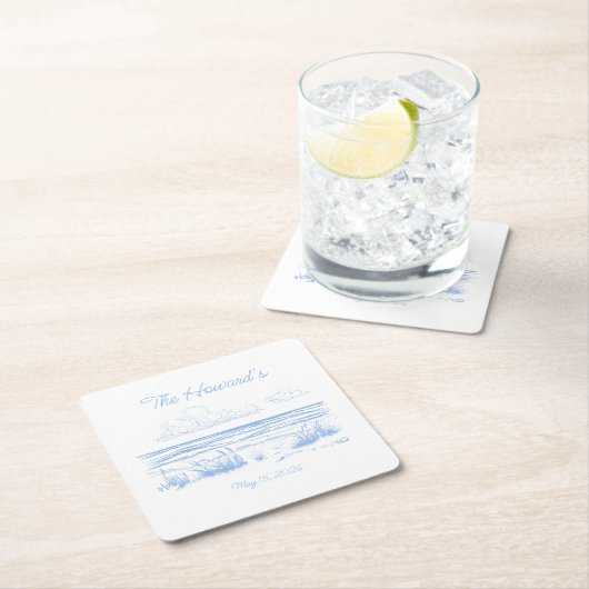 Personalized Beach Wedding Coasters スクエアペーパーコースター (インサイチュ)