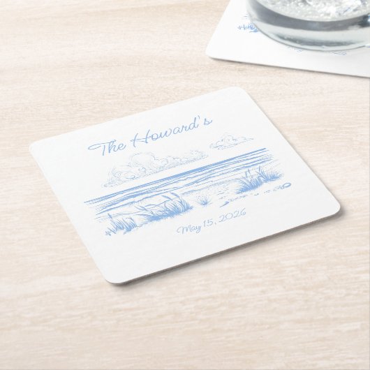Personalized Beach Wedding Coasters スクエアペーパーコースター (アングル)