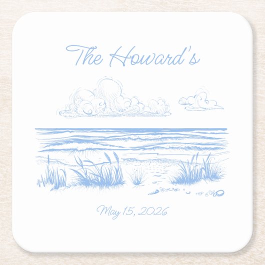 Personalized Beach Wedding Coasters スクエアペーパーコースター (正面)