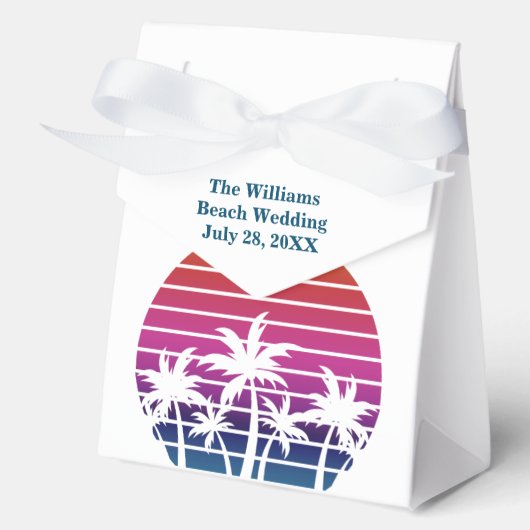 Personalized Beach Wedding Sunset Palm Trees フェイバーボックス (正面)