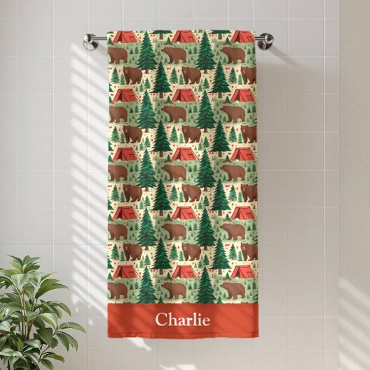 Personalized Bear Camping Kids バスタオル