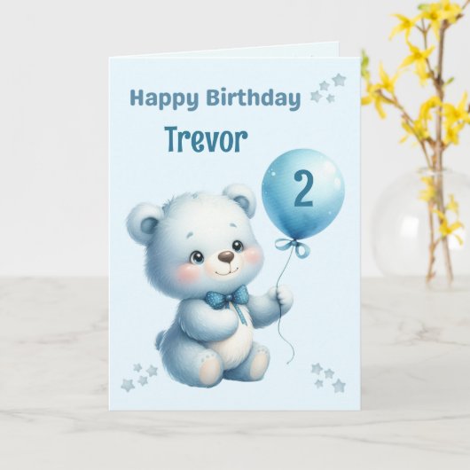 Personalized Bear Childs Birthday Card カード (黄色い花)