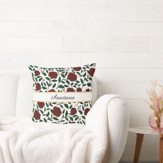 Personalized Beauty and Beast Garden Rose Name Red クッション (ソファ)