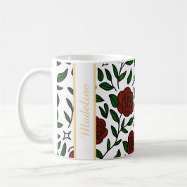 Personalized Beauty and Beast Garden Rose Name Red コーヒーマグカップ