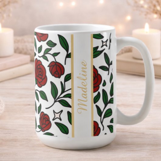 Personalized Beauty and Beast Garden Rose Name Red コーヒーマグカップ