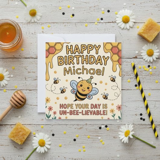 Personalized Bee Birthday Card - Honeycomb Theme シーズンカード