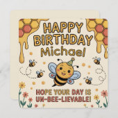 Personalized Bee Birthday Card - Honeycomb Theme 招待状 (正面/裏面)