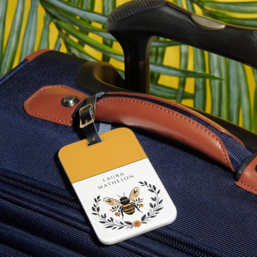 Personalized Bee Floral Laurel ラゲッジタグ (正面インサイチュ1)