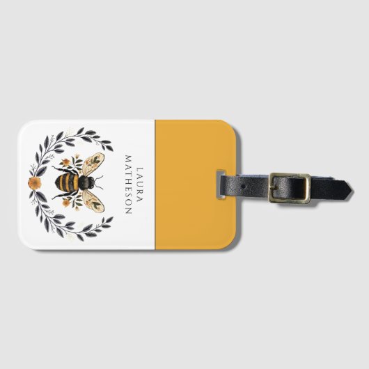 Personalized Bee Floral Laurel ラゲッジタグ (正面横)