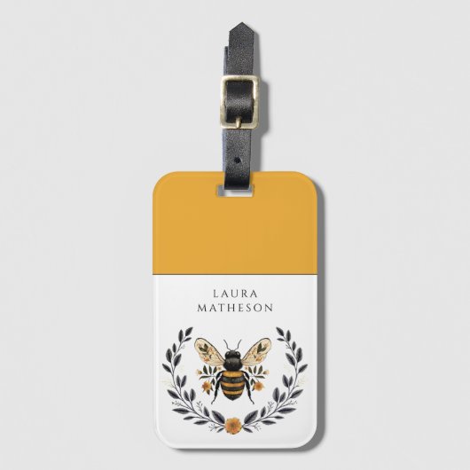 Personalized Bee Floral Laurel ラゲッジタグ (正面縦)