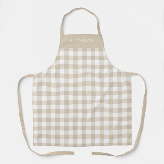 Personalized Beige Gingham Check Pattern エプロン (正面)
