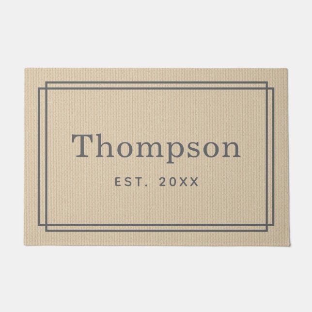 Personalized Beige Gray Family Last Name Monogram ドアマット (正面)