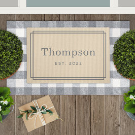 Personalized Beige Gray Family Last Name Monogram ドアマット