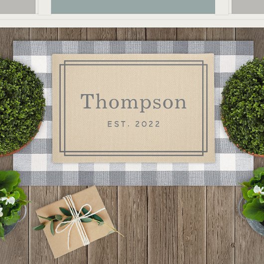 Personalized Beige Gray Family Last Name Monogram ドアマット