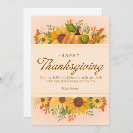 Personalized Beige Simple Thanksgiving シーズンカード (正面/裏面)