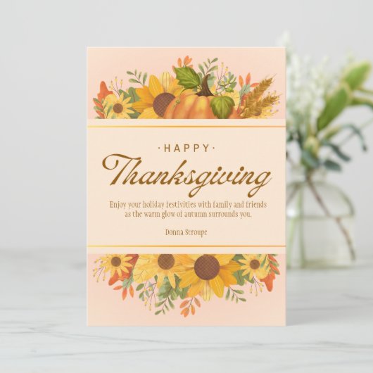 Personalized Beige Simple Thanksgiving  シーズンカード (スタンド正面)