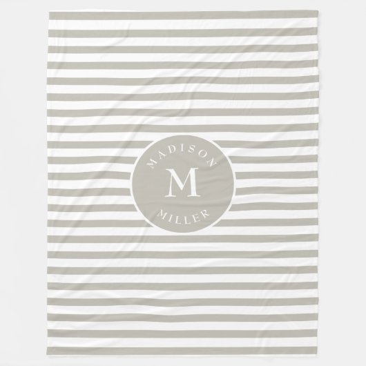 Personalized Beige Striped Baby Blanket – Neutral フリースブランケット (正面)