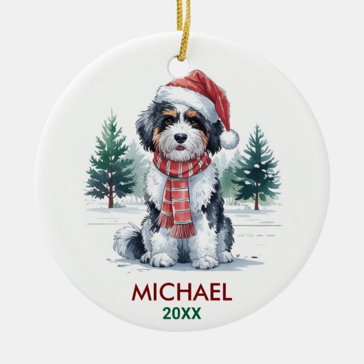 Personalized Bernedoodle Dog Christmas セラミックオーナメント (正面)