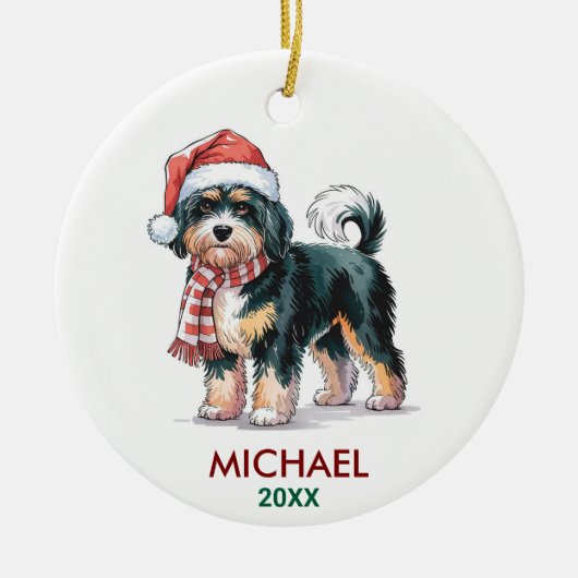 Personalized Bernedoodle Dog Christmas セラミックオーナメント (正面)