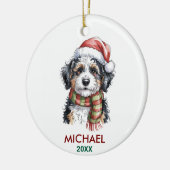 Personalized Bernedoodle Dog Christmas セラミックオーナメント (左)