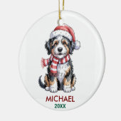 Personalized Bernedoodle Dog Christmas セラミックオーナメント (左)