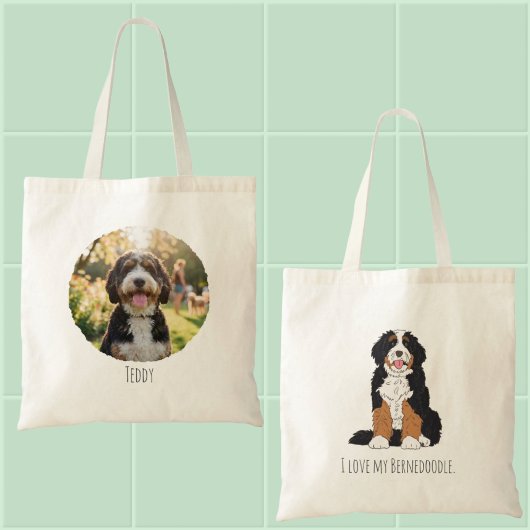 Personalized Bernedoodle Dog Mom Custom Photo トートバッグ