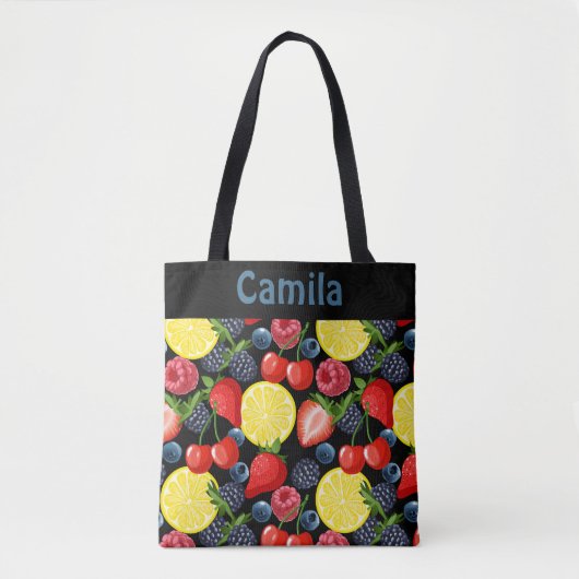 Personalized Berries & Citrus Pattern Tote Bag トートバッグ (正面)