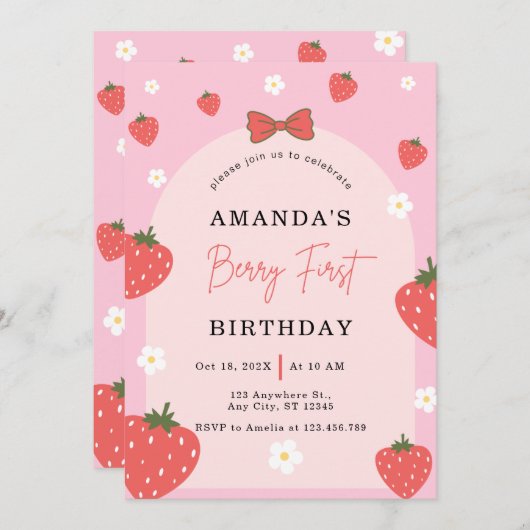 Personalized Berry 1st Birthday 招待状 (正面/裏面)
