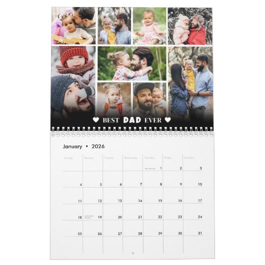 Personalized Best Dad Photo Collage Father カレンダー (1月 2026)