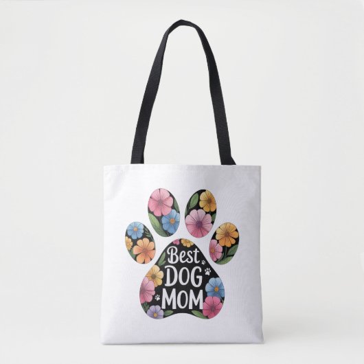Personalized Best Dog Mom Floral Paw トートバッグ (正面)