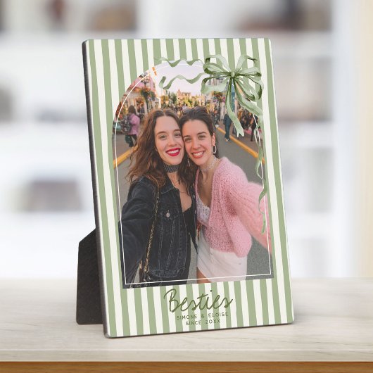 Personalized Best Friends Photo Preppy Stripes Bow フォトプラーク