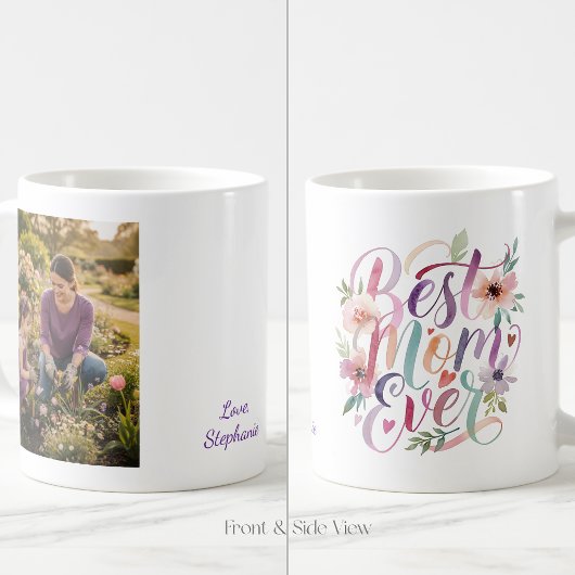 Personalized Best Mom Ever Floral Garden Photo コーヒーマグカップ