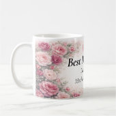 Personalized Best Mom Ever Floral Rose Mug コーヒーマグカップ (左)