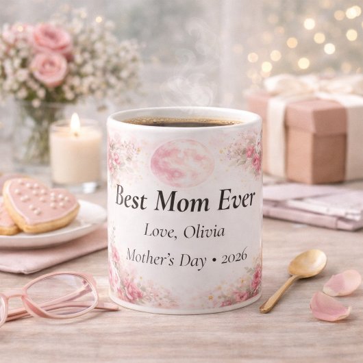 Personalized Best Mom Ever Floral Rose Mug コーヒーマグカップ