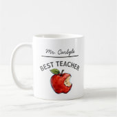 Personalized BEST TEACHER Name Apple Gift コーヒーマグカップ (左)