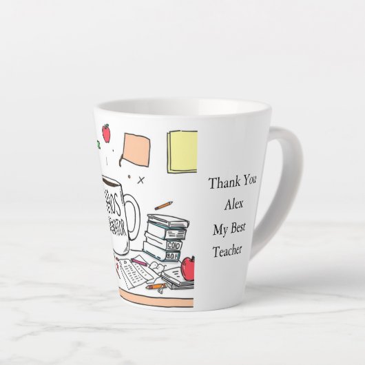 Personalized Best Teacher Thank You Gift Coffee カフェラテマグ (右アングル)