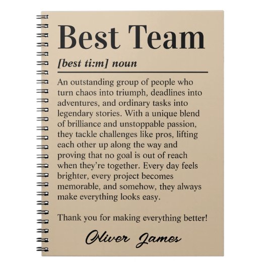 Personalized Best Team Appreciation Corporate Gift ノートブック (正面)