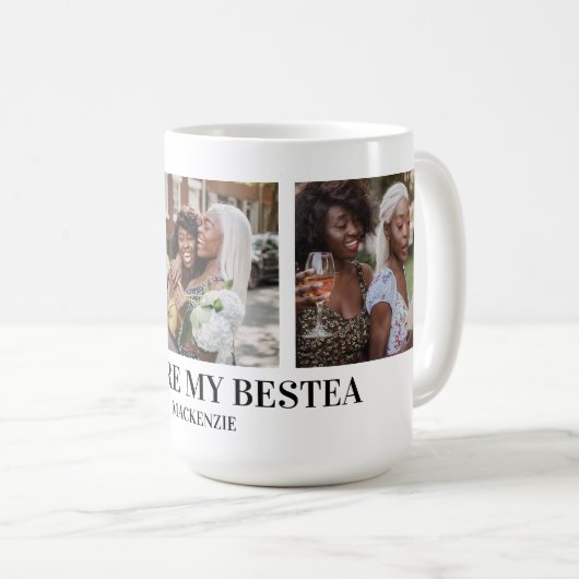 Personalized Bestea (bestie + tea) text 3 photos コーヒーマグカップ (正面右)