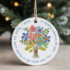 Personalized Bestie Patchwork Flowers Gift セラミックオーナメント