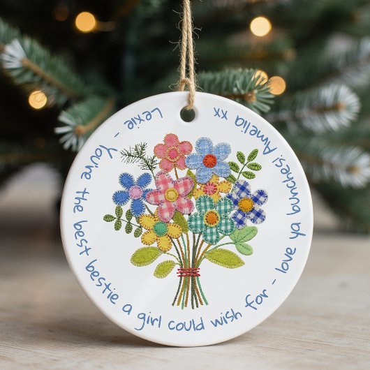 Personalized Bestie Patchwork Flowers Gift セラミックオーナメント