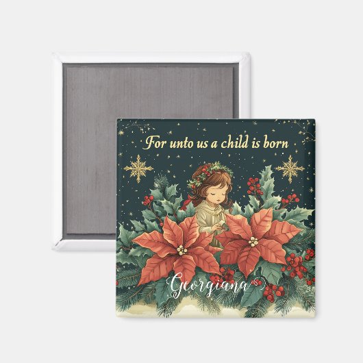 Personalized Biblical Nativity Child & Verse マグネット (正面/裏面)