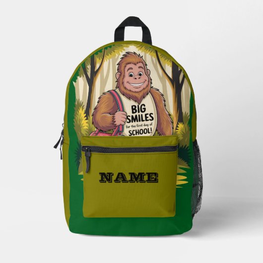 Personalized Bigfoot Big Smiles School プリントバックパック (正面)