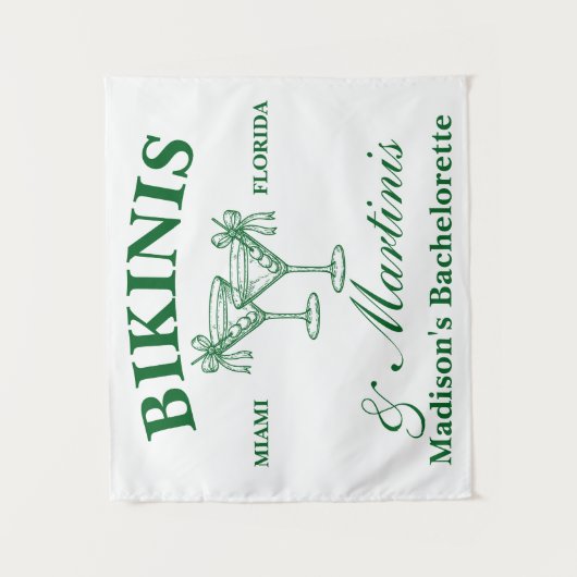 Personalized Bikinis & Martinis Bachelorette Party タペストリー (正面)