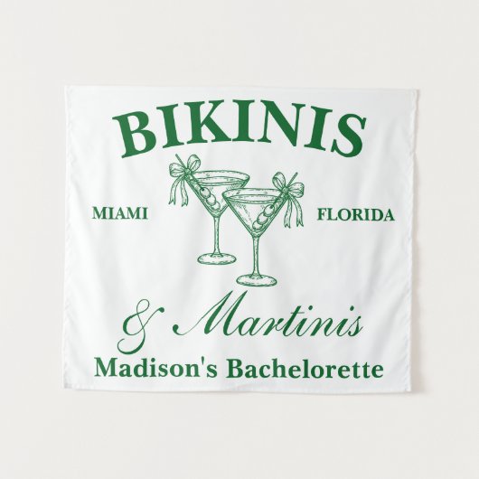 Personalized Bikinis & Martinis Bachelorette Party タペストリー (正面(横))