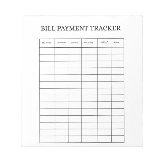 Personalized Bill Payment Tracker Notepad ノートパッド (正面)