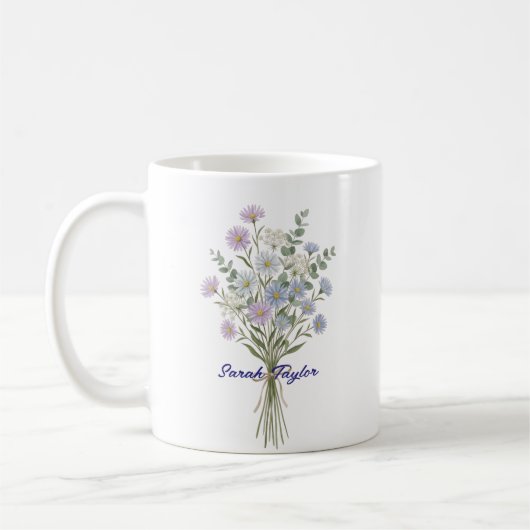 Personalized Birth Flower Aster Custom コーヒーマグカップ (左)