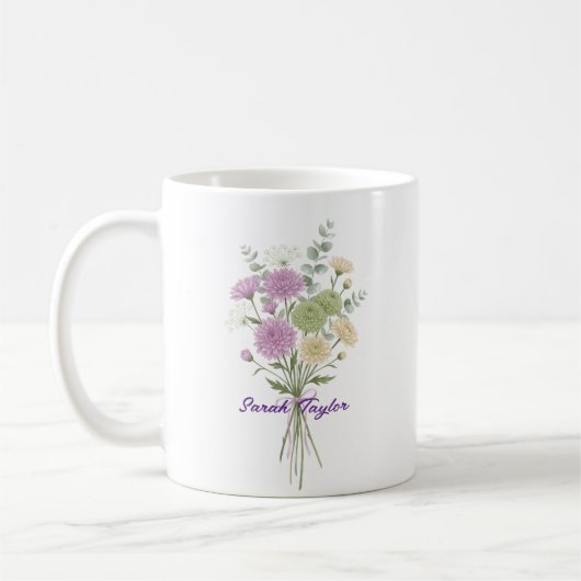 Personalized Birth Flower Chrysanthemum Custom コーヒーマグカップ (左)