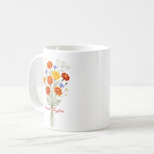 Personalized Birth Flower Marigold Custom コーヒーマグカップ (正面左)